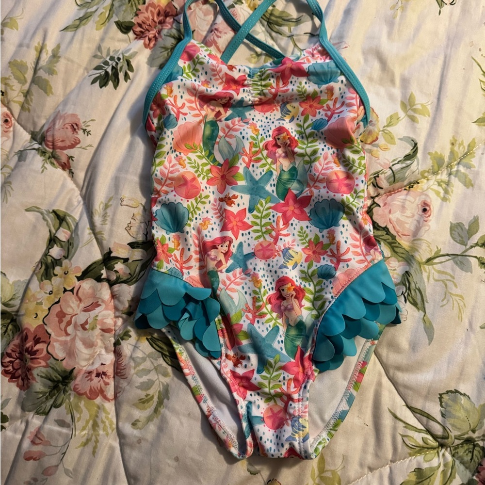 Disney Kids Swim One Piece with Ariel and Floral Design - little mermaid